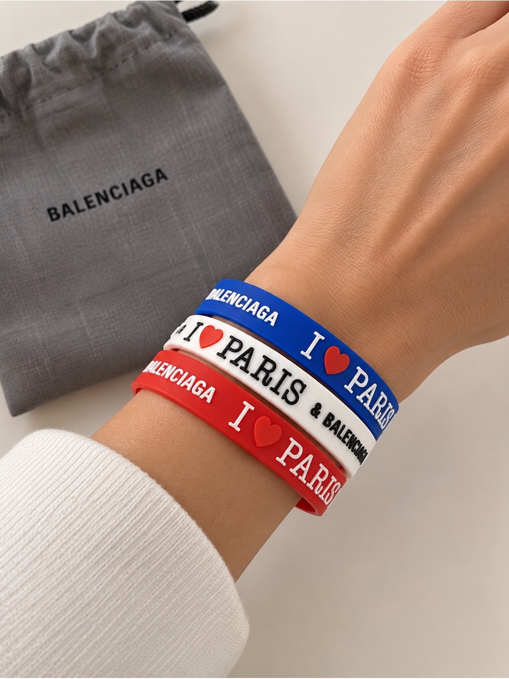 Balenciaga Paris Souvenir Champion Bracelet Set of 3 | Red White Blue | NWOT